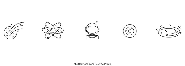 Shooting star atom astronaut orbit sun galaxy science universe space exploration energy molecule cosmic icon vector illustration.