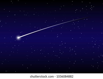 shooting star background against dark blue starry night sky, vector illustration 
