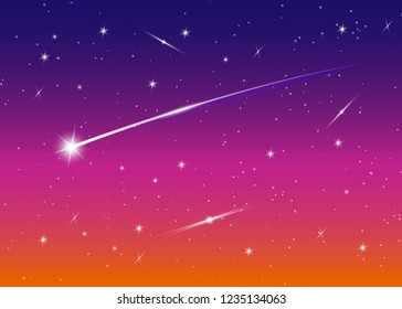 Shooting star background against dark blue starry night sky, vector illustration. Space background. Colorful galaxy with nebula and stars. Abstract futuristic backdrop. Stardust and shining stars