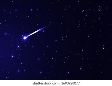 shooting star background against dark blue starry night sky, brightest star in the Sky vector illustration 
