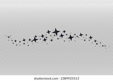 Shooting Star Black.
Shooting star with an elegant star trail on a white background. Festive star sprinkles, powder. Vector png.