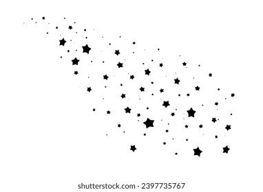 Disparando a Star Black.
Estrella fugaz con un elegante rastro estrella en un fondo blanco. Estrellas festivas rocian polvo. Vector png.