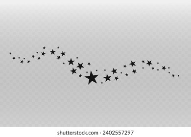 Shooting Star Black.
Shooting star with an elegant star trail on a white background. Festive star sprinkles, powder. Vector png.