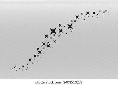 Disparando a Star Black.
Estrella fugaz con un elegante rastro estrella en un fondo blanco. Estrellas festivas rocian polvo. Vector png.