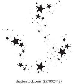 Shooting Star Black. Shooting star with an elegant star trail on a white background. Festive star sprinkles, powder.