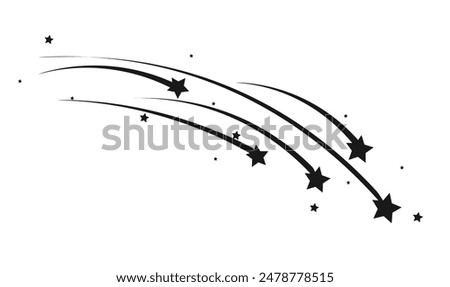 Shooting Star Black.
Shooting star with an elegant star trail on a white background. Festive star sprinkles, powder. Vector png,meteorite, comet, asteroid, speed line.