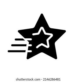 Shooting star black glyph icon. Make wish upon falling star. Burning meteor in atmosphere. Dynamic movement. Silhouette symbol on white space. Solid pictogram. Vector isolated illustration