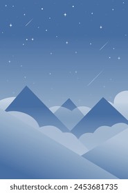 Estrella fugaz en el cielo brillante de la tarde entre las nubes. Gradiente estético azul del paisaje de los Pirineos.