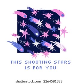 shooting star. card for Valentine's Day. hand drawn vector card.