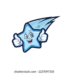 Shooting star cartoon with thumbs up. Cheerful and funny character.