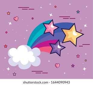 shooting star with cloud and cute decoration vector illustration design