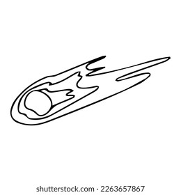 Shooting star, Comet, Asteroid. Space object. Exploration of open space. Vector illustration in doodle style.