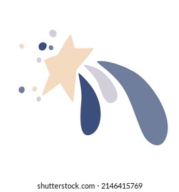 Shooting star. Comet tail or star trail. Meteorite, space. Vector Hand draw illustration isolated on the white background. 