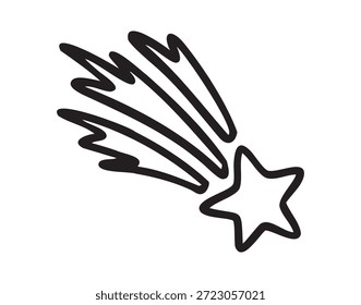 Estrella fugaz, garabato celestial lindo, contorno de contorno de línea de arte, monocromo, dibujado a mano. Ilustración vectorial.