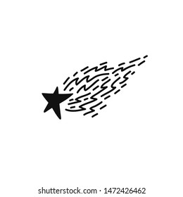 Shooting star. Doodle kid vector illustration isolated on white background. Black and white space modern icon. Nursery childish design in minimalistic style.