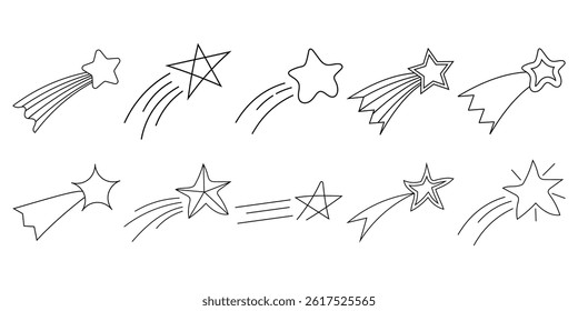 Shooting Star Doodle Outline Vector 