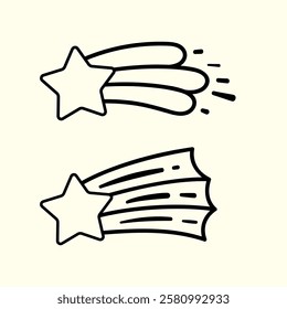 Shooting Star Doodles. Thin line illustration.