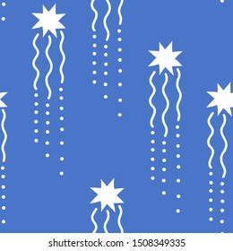 Shooting star, hand drawn seamless pattern. Vector illustration. Design for fabric, paper, decoration of other surfaces