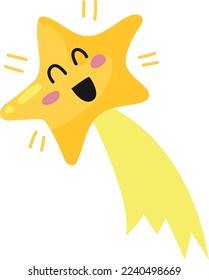 Shooting star with happy face. Cute magic character