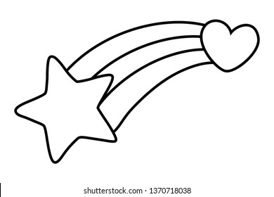 shooting star and heart black and white
