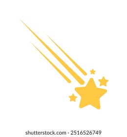 Shooting Star Icon - Uma estrela de 5 pontas caindo e brilhando. Ícone Monocromático Amarelo em Design Plano.