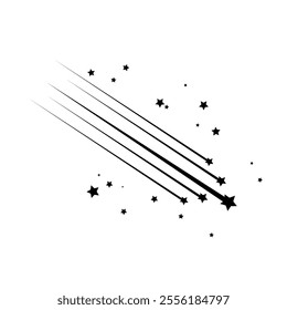  Shooting Star icon with Elegant Star Trail on White Background. Flying comet with tail, galaxy element falling meteor, abstract, star logo. Vector illustration.