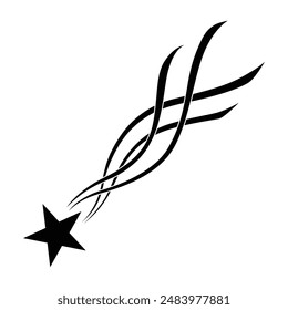 Icono de estrella fugaz. Caída de meteorito o cometa. Ilustración vectorial de cola de cometa o de la estela aislada sobre fondo blanco