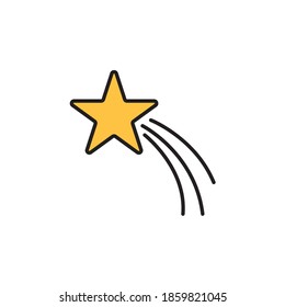 shooting star icon filled outline style. colored weather icon. isolated on white background