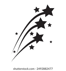 Shooting star icon. Flying comet with tail. Abstract silhouette of shooting star. Abstract fantasy galaxy element. Shooting Star Silhouette. Stars and stripes. Vector illustration.