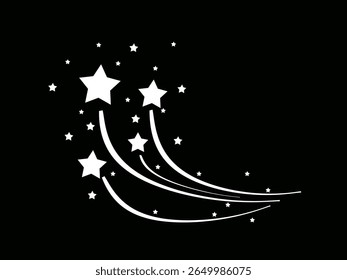 Shooting star icon isolated on black background.