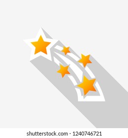Shooting star icon with long shadow on white background. Vector Illustration EPS 10