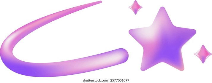 shooting star icon pink and purple gradient Abstract 3D Shapes Sticker