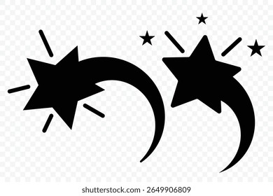 Shooting star icon set. Different star shapes. Falling stars. Vector illustration