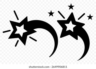 Shooting star icon set. Different star shapes. Falling stars. Vector illustration