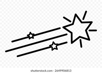 Shooting star icon set. Different star shapes. Falling stars. Vector illustration