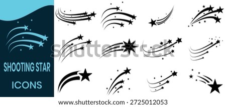 Shooting star icon set. Silhouettes of  Falling star, comet, galaxy icon on white background. shooting star vector illustration.