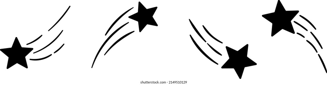 Shooting star icon set, simple stars, isolated