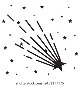 Icono de estrella fugaz Vector. Abstractas silueta de estrella fugaz. Meteorito y cometas. Cometa volador con cola, meteorito que cae, elemento abstracto de la galaxia. Brillo cósmico. diseño de Vector estrella.