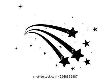 Shooting star icon, vector. Flying comet with tail vector illustration. Falling star icon, vector silhouette. Fall of Meteorite and comet symbols. Abstract silhouette of shooting star symbol.