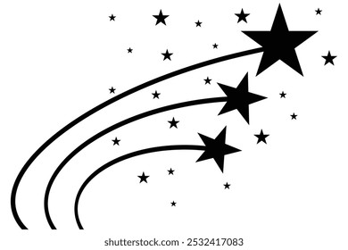 Icono de estrella fugaz en negro. Conjunto de Vector de icono de estrellas fugaces. Icono de estrellas caídas negras.  Abstractas silueta de estrella fugaz.
