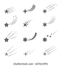 Shooting star icons. Meteorite and comet symbols