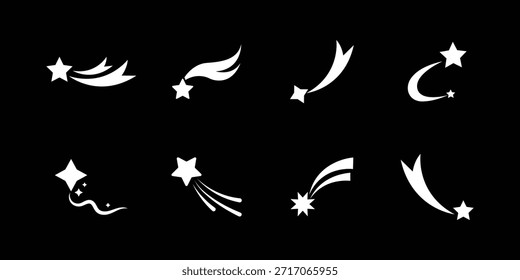  disparando ícones de estrelas com trilhas e caindo . Ícone de estrela disparando coleção de vetor de design de forma diferente . eps 10