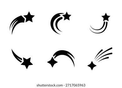  disparando ícones de estrelas com trilhas e caindo . Ícone de estrela disparando coleção de vetor de design de forma diferente . eps 10
