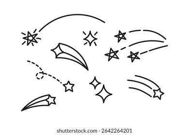 shooting star line art hand drawn icon set