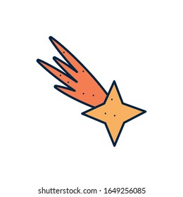 Shooting star line fill style icon of Space futuristic cosmos outside universe astronomy adventure and exploration theme Vector illustration
