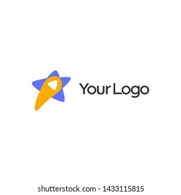 Shooting star logo with play button icon with simple flat designs
