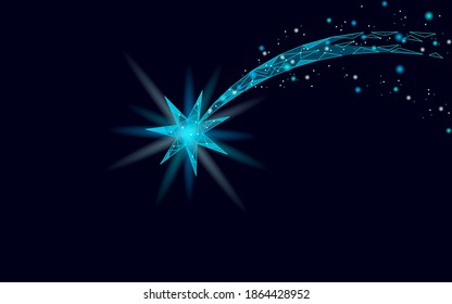 Shooting star low poly space. Night Christmas symbol make a wish. Astronomy glowing comet magic falling meteorite vector illustration