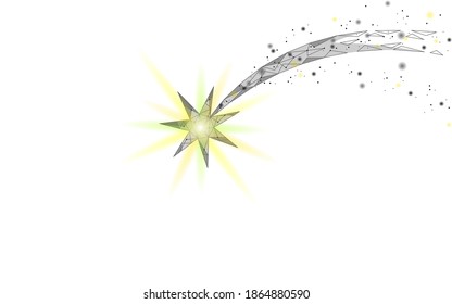 Shooting star low poly space. Night Christmas symbol make a wish. Astronomy glowing comet magic falling meteorite vector illustration