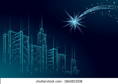 Shooting star low poly space. Night Christmas symbol make a wish. Astronomy glowing comet magic falling meteorite vector illustration