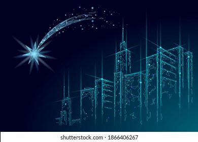 Shooting star low poly space. Night Christmas symbol make a wish. Astronomy glowing comet magic falling meteorite vector illustration